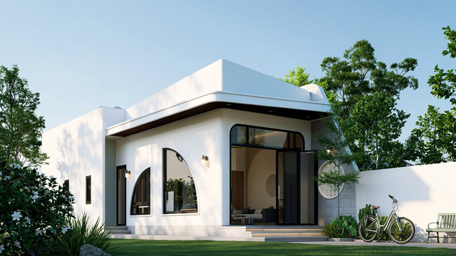 Mẫu nhà 1 tầng 3 phòng ngủ 5x20 mái bằng