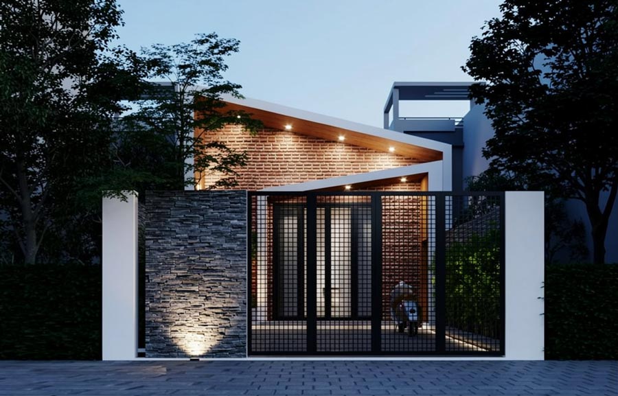 Mẫu nhà 1 tầng 3 phòng ngủ 5x20 mái lệch