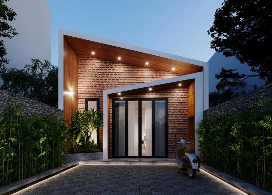 Mẫu nhà 1 tầng 3 phòng ngủ 5x20 mái lệch