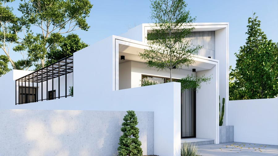 Mẫu nhà 1 tầng 3 phòng ngủ 5x20 mái lệch