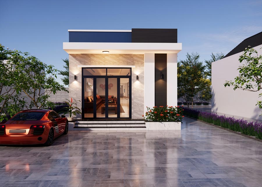 Mẫu thiết kế nhà 1 tầng 3 phòng ngủ 5x20m ở nông thôn