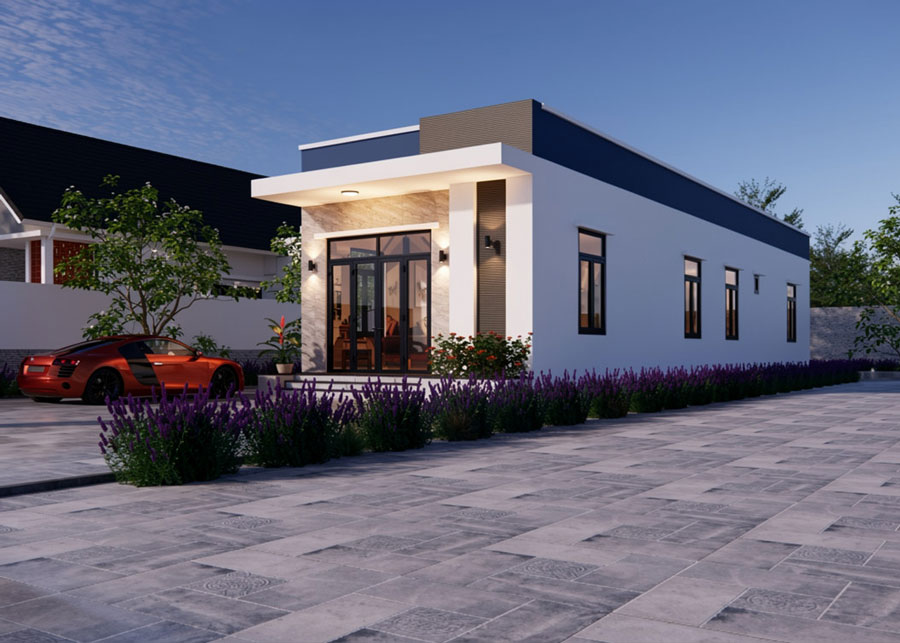 Mẫu thiết kế nhà 1 tầng 3 phòng ngủ 5x20m ở nông thôn