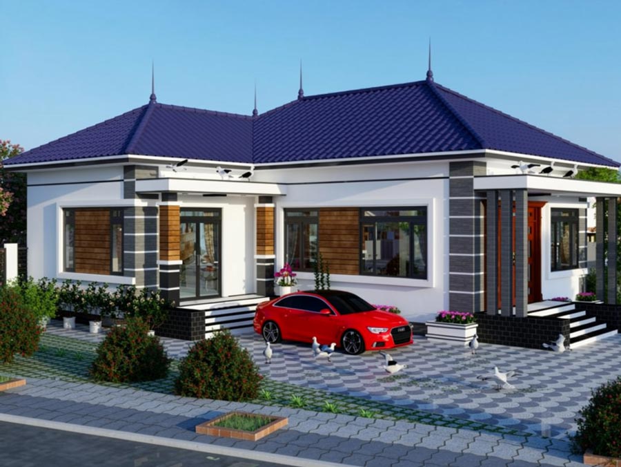 Mẫu nhà chữ L 100m2 2 phòng ngủ