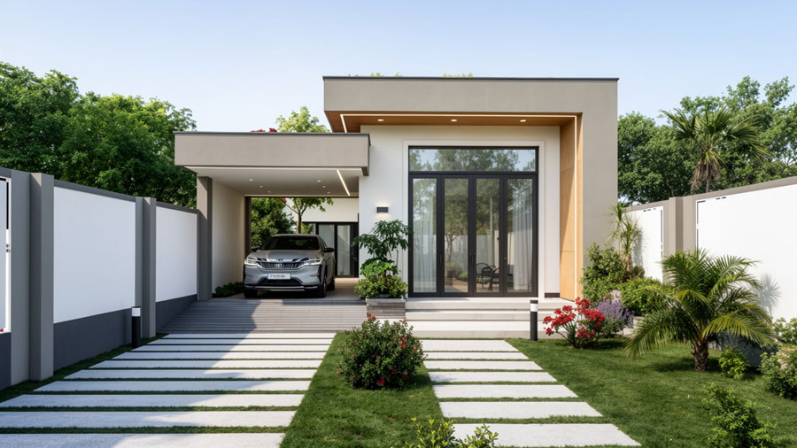 Mẫu nhà chữ L 100m2 2 phòng ngủ