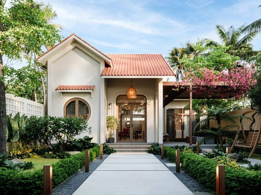 Mẫu nhà chữ L 100m2 2 phòng ngủ