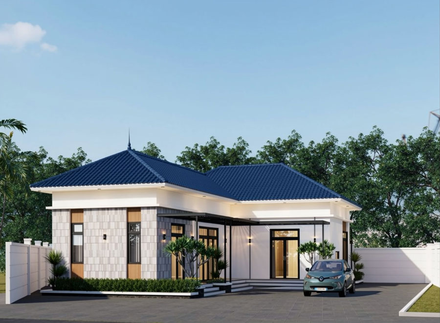 Mẫu nhà chữ L 100m2 2 phòng ngủ