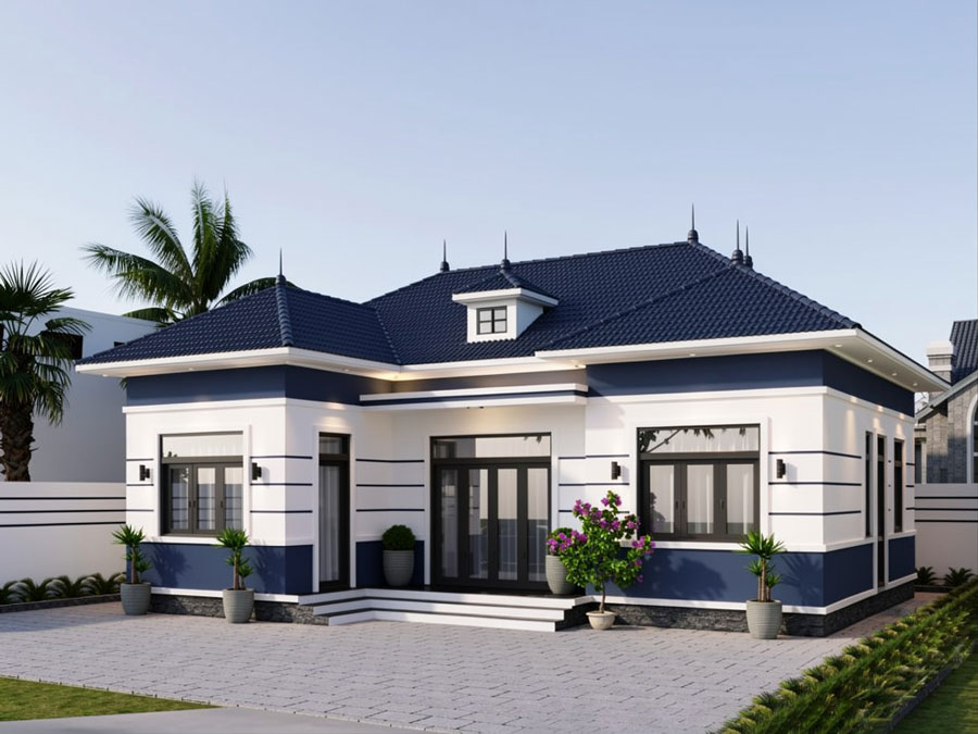 Mẫu nhà chữ L 100m2 3 phòng ngủ