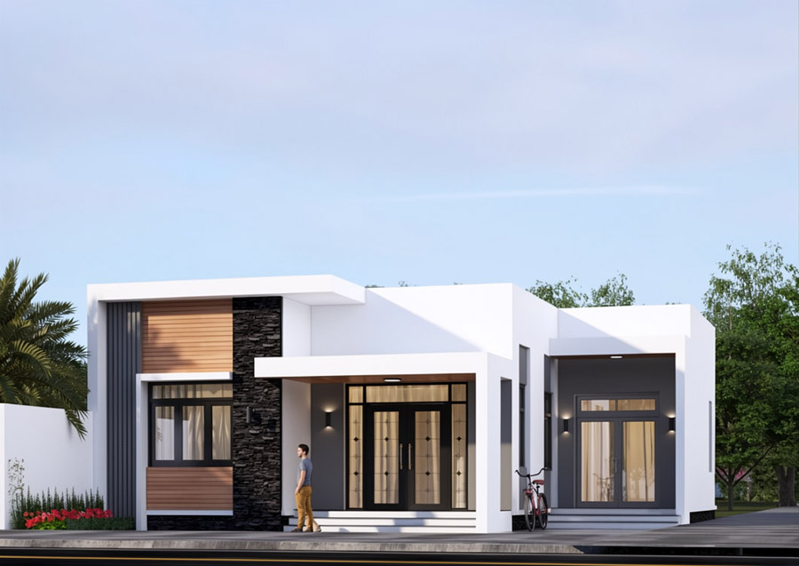 Mẫu nhà chữ L 100m2 3 phòng ngủ
