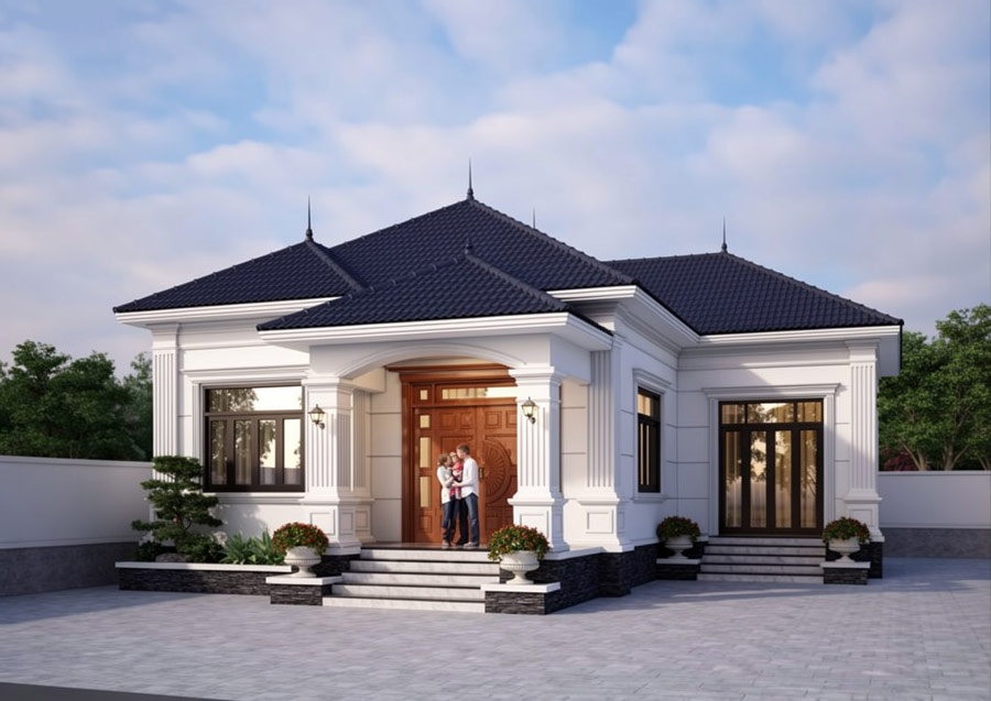 Mẫu nhà chữ L 100m2 3 phòng ngủ