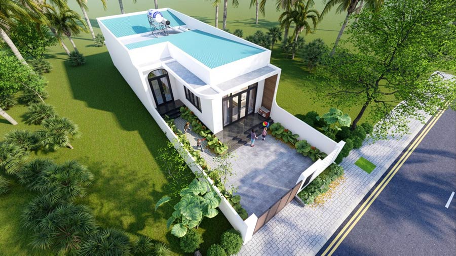 Mẫu nhà chữ L 100m2 3 phòng ngủ