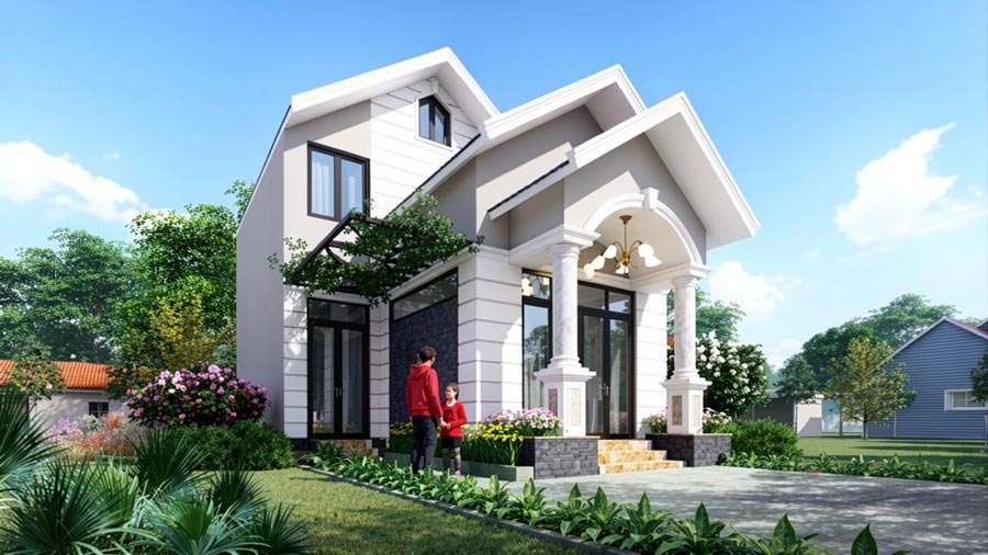 Mẫu nhà chữ L 100m2 có gác lửng