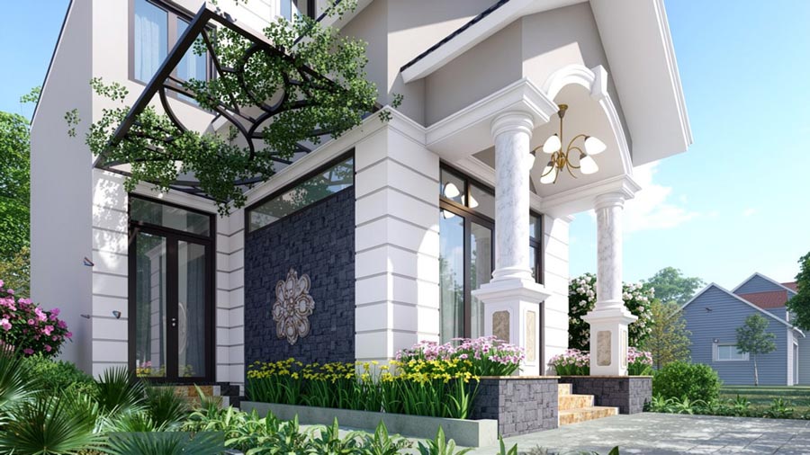 Mẫu nhà chữ L 100m2 có gác lửng