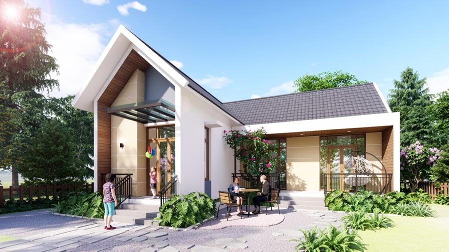 Mẫu nhà 1 tầng chữ L 100m2 có sân vườn
