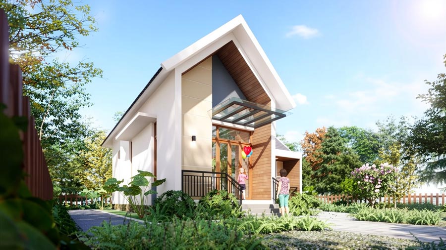 Mẫu nhà 1 tầng chữ L 100m2 có sân vườn