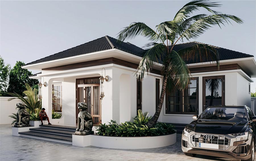 Mẫu nhà chữ L 100m2 phong cách hiện đại