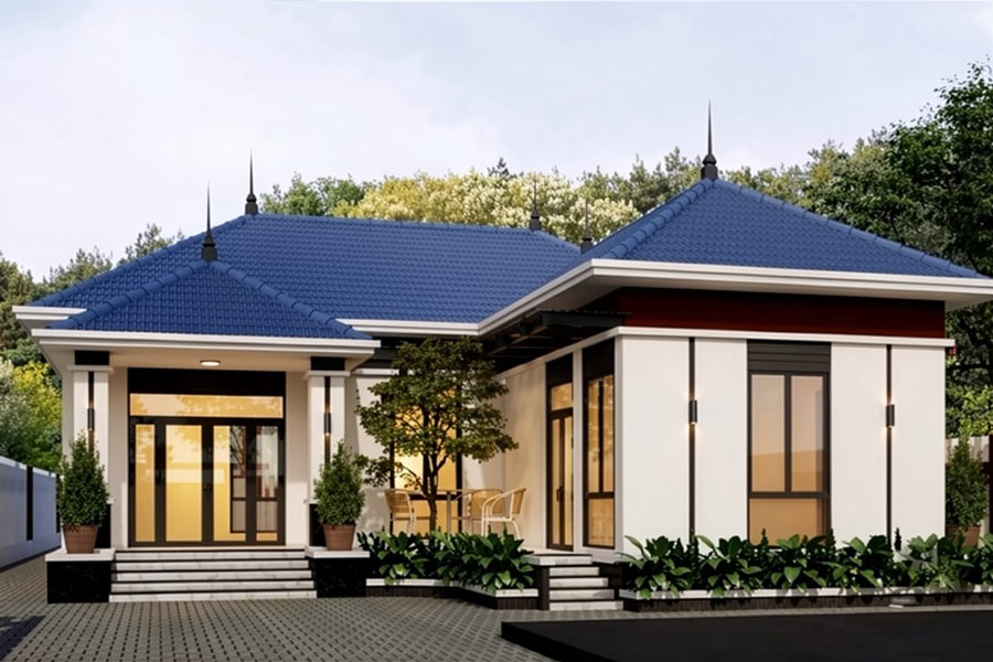 Mẫu nhà chữ L 100m2 phong cách hiện đại