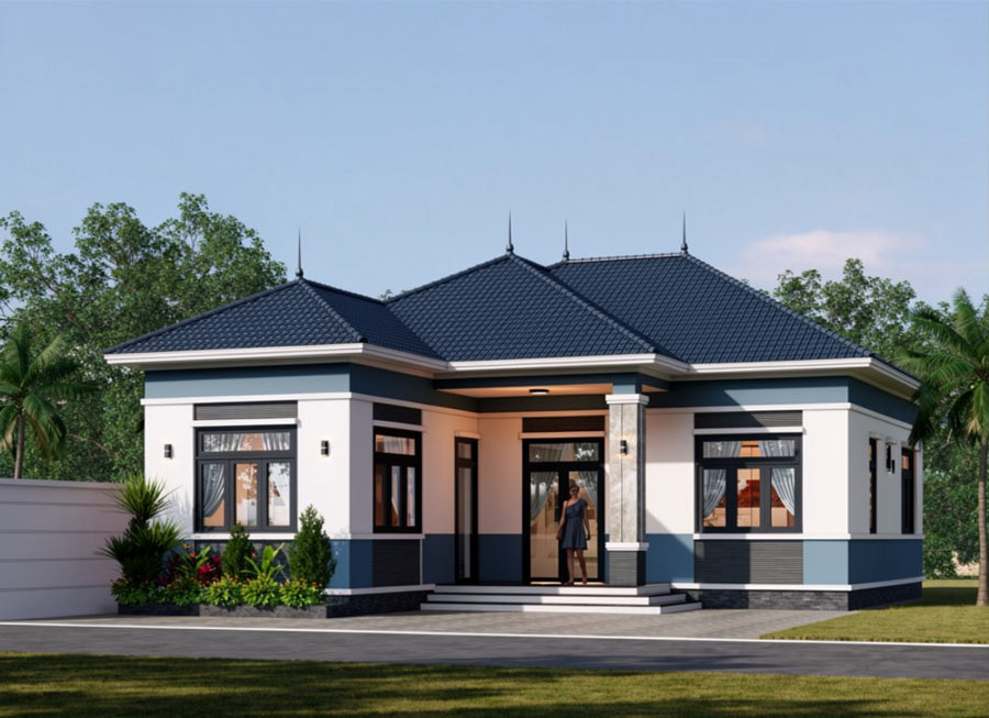 Mẫu nhà chữ L 100m2 phong cách hiện đại