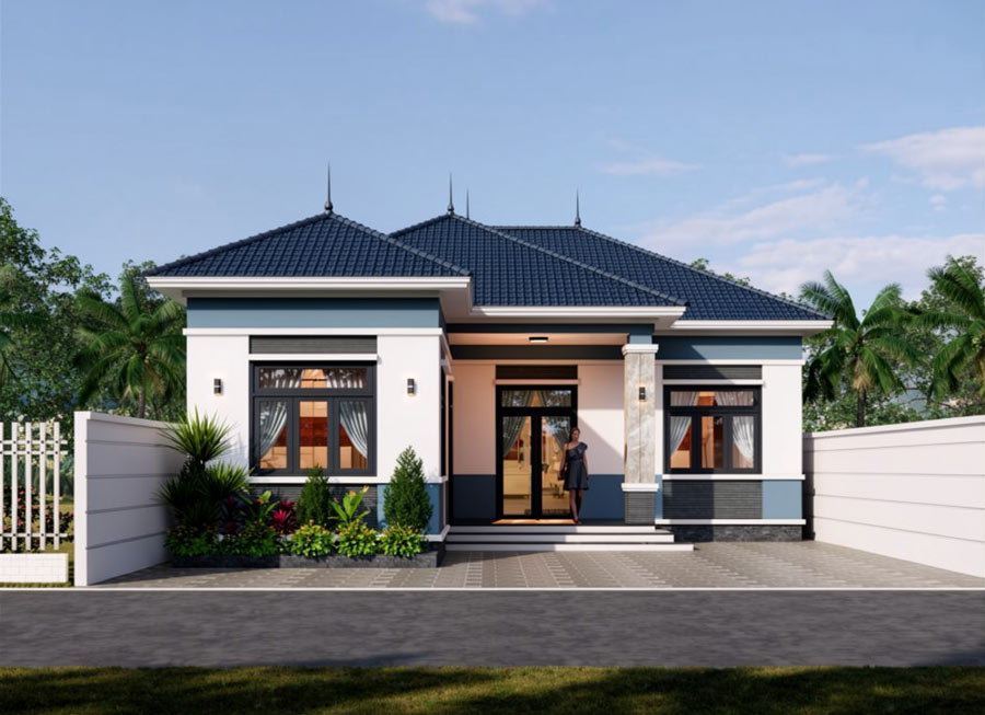 Mẫu nhà chữ L 100m2 phong cách hiện đại