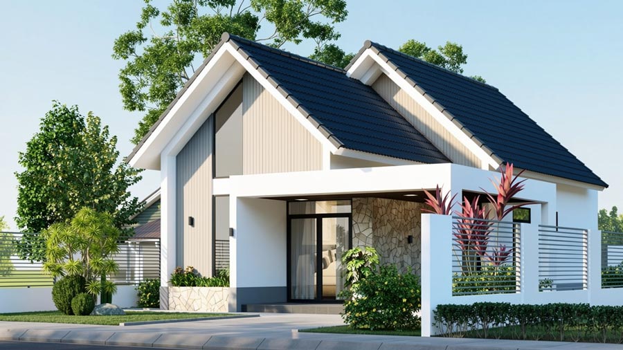 Mẫu nhà 1 tầng chữ L 100m2 mái Thái