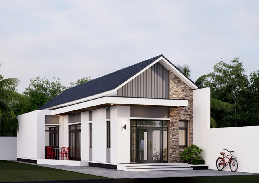 Mẫu nhà 1 tầng chữ L 100m2 mái Thái