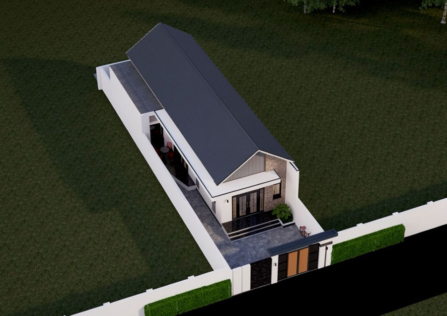 Mẫu nhà 1 tầng chữ L 100m2 mái Thái