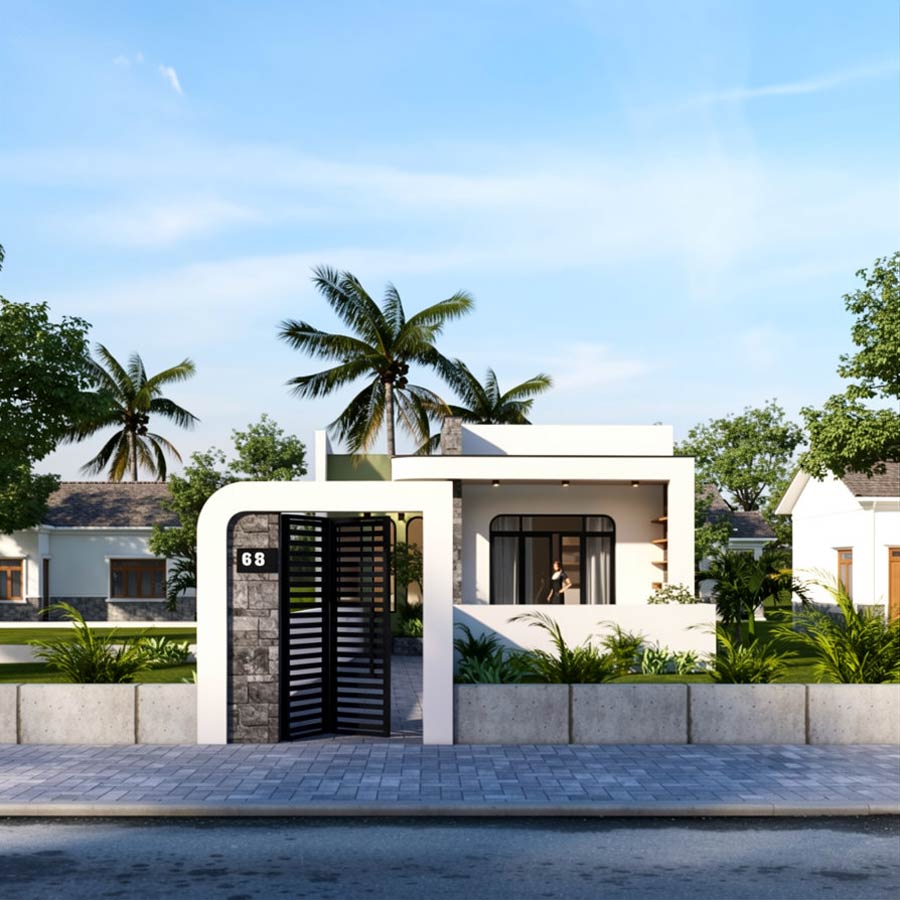 Mẫu nhà 1 tầng mái bằng 100m2 2 phòng ngủ