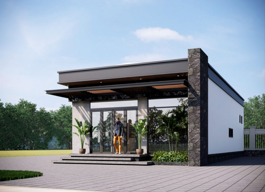 Mẫu nhà 1 tầng mái bằng 100m2 3 phòng ngủ