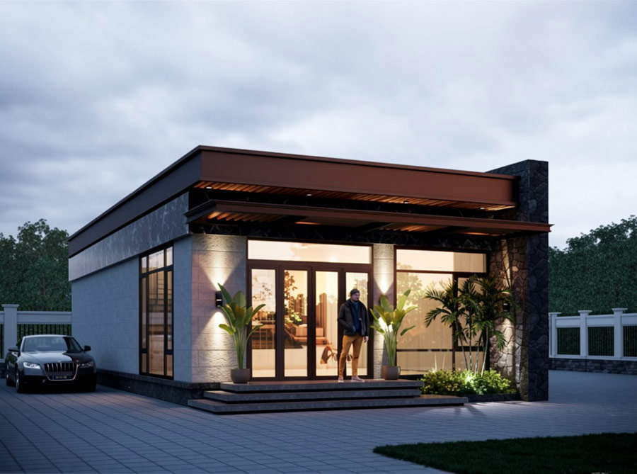 Mẫu nhà 1 tầng mái bằng 100m2 3 phòng ngủ