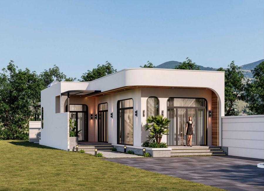 Mẫu nhà 1 tầng mái bằng 100m2 chữ L