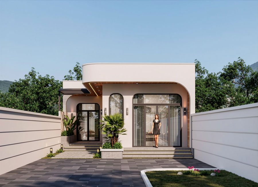 Mẫu nhà 1 tầng mái bằng 100m2 chữ L