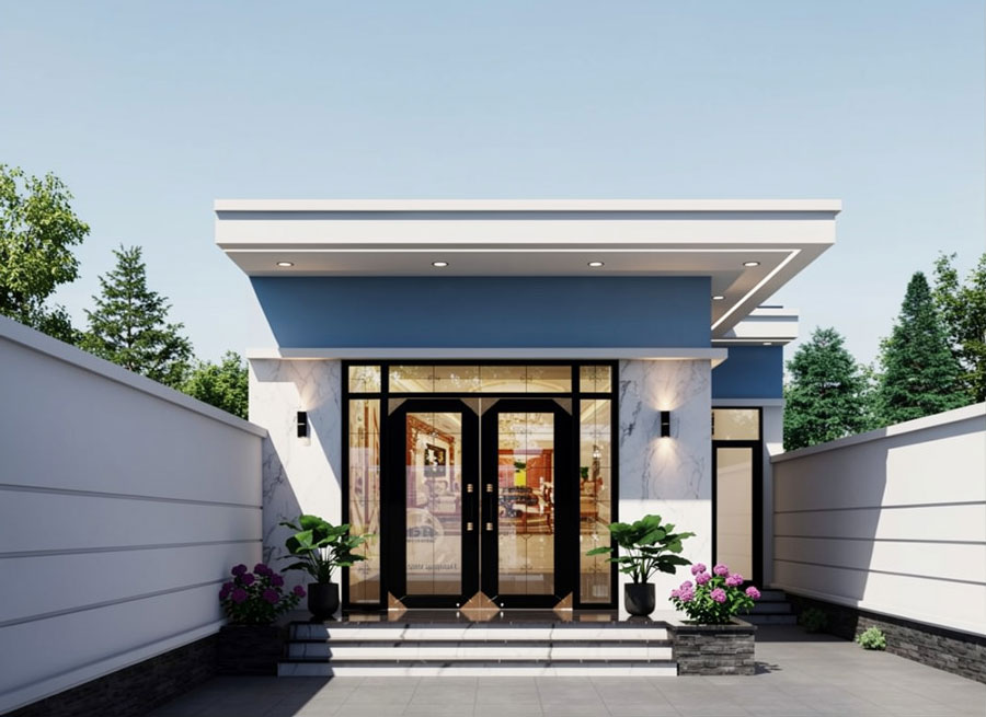 Mẫu nhà 1 tầng mái bằng 100m2 có gara