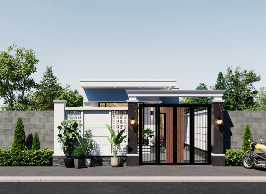 Mẫu nhà 1 tầng mái bằng 100m2 có gara