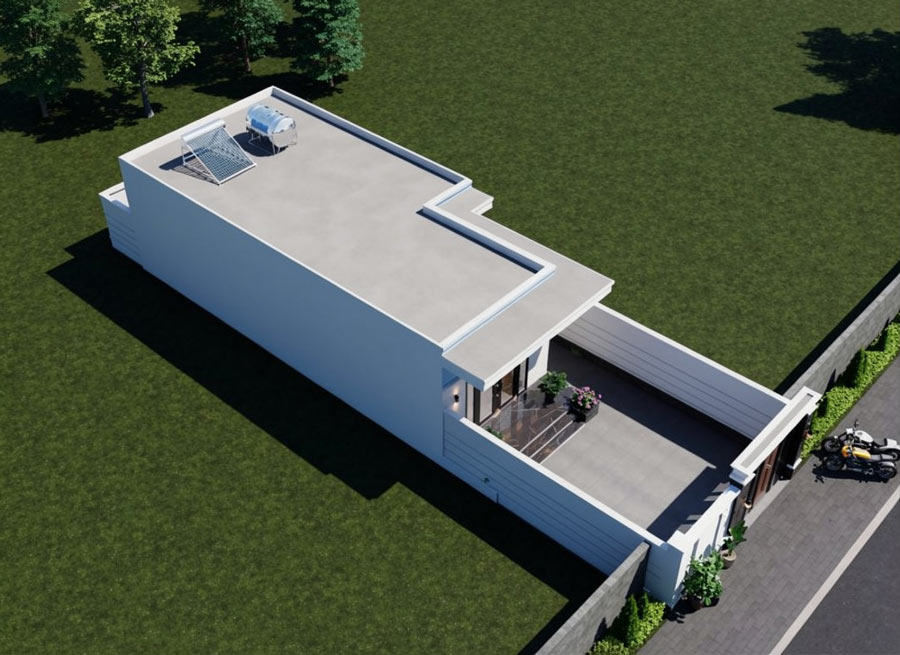 Mẫu nhà 1 tầng mái bằng 100m2 có gara