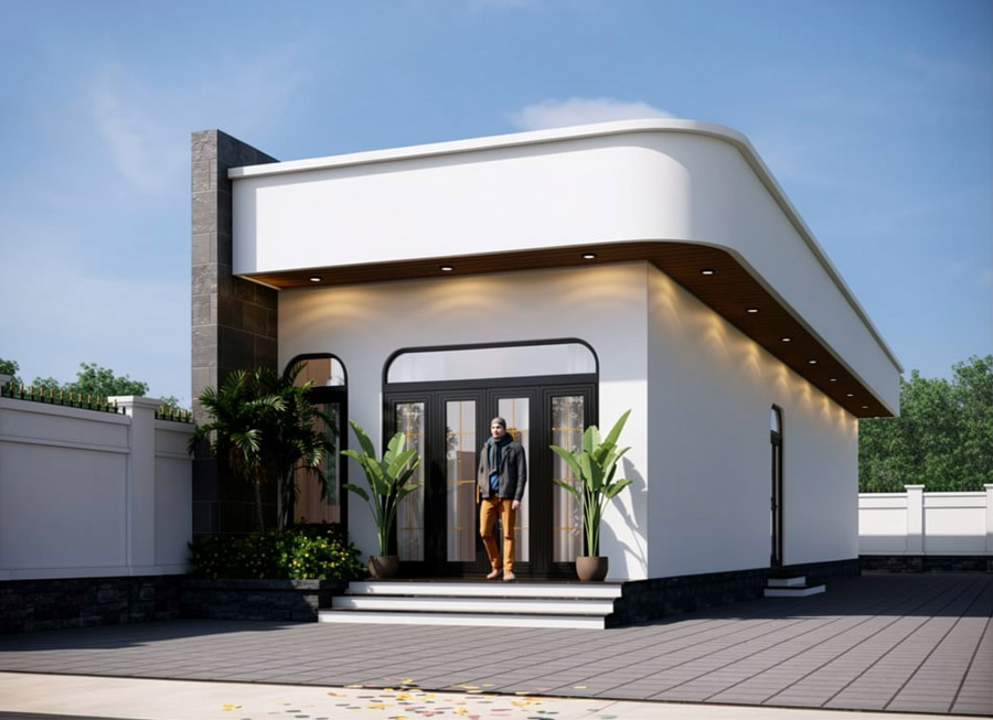 Mẫu nhà 1 tầng mái bằng 100m2 có sân vườn