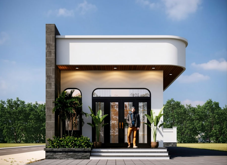 Mẫu nhà 1 tầng mái bằng 100m2 có sân vườn