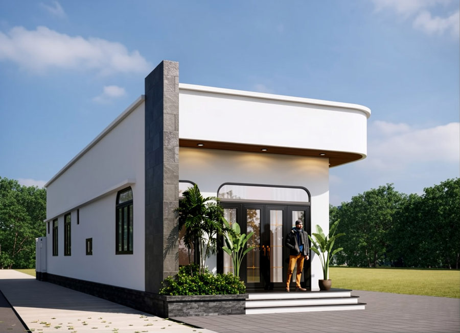 Mẫu nhà 1 tầng mái bằng 100m2 có sân vườn