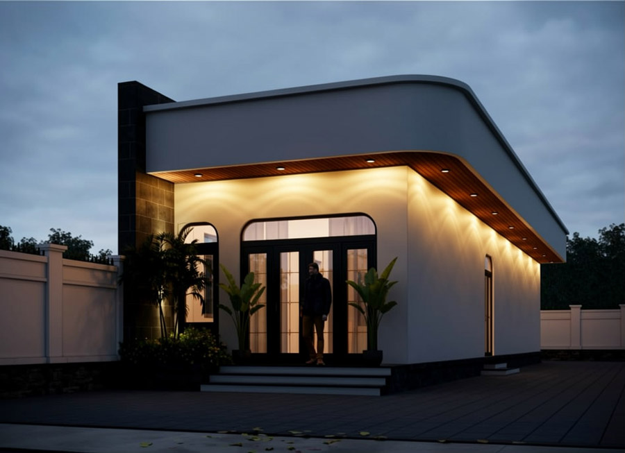 Mẫu nhà 1 tầng mái bằng 100m2 có sân vườn