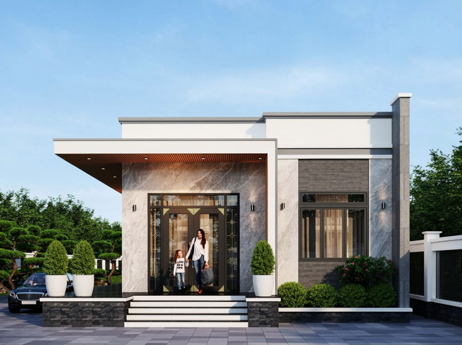 Mẫu nhà 1 tầng mái bằng 100m2 hiện đại