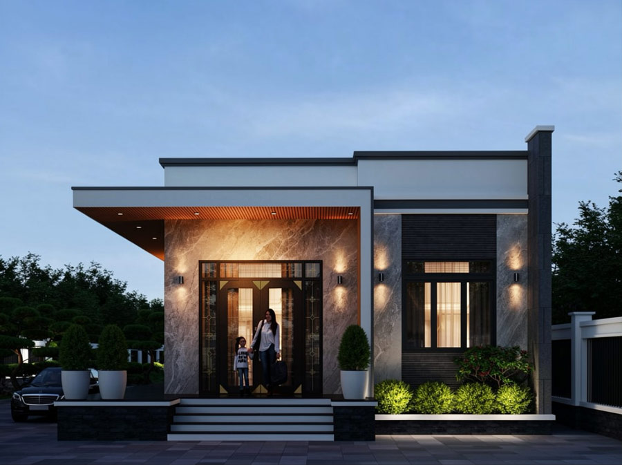 Mẫu nhà 1 tầng mái bằng 100m2 hiện đại