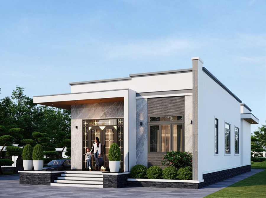 Mẫu nhà 1 tầng mái bằng 100m2 hiện đại