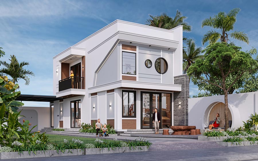 Mẫu thiết kế nhà 1 tầng rưỡi 4 phòng ngủ