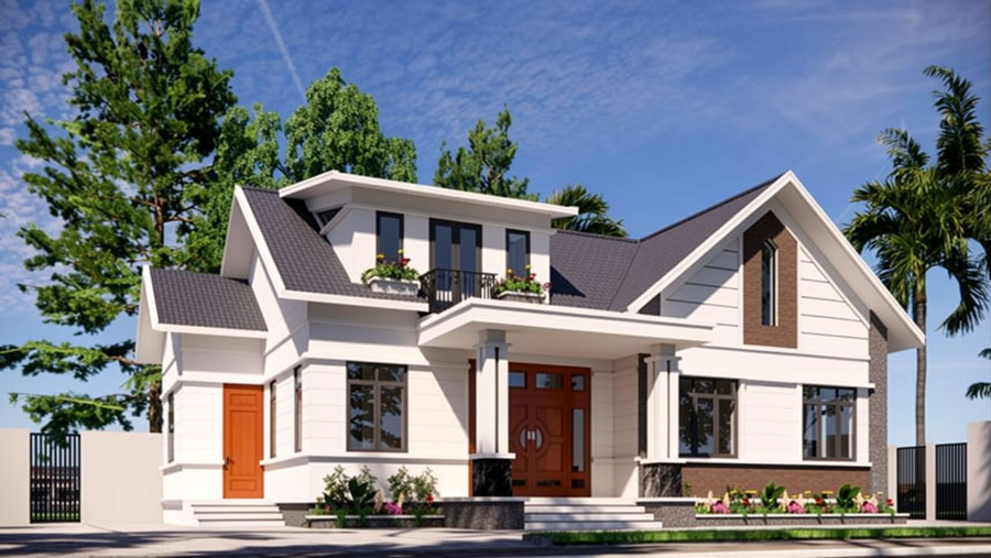 Mẫu thiết kế nhà 1 tầng rưỡi 4 phòng ngủ