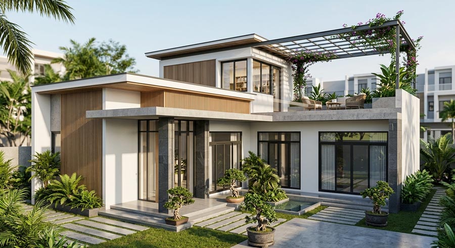 Mẫu nhà 1 tầng rưỡi có sân thượng