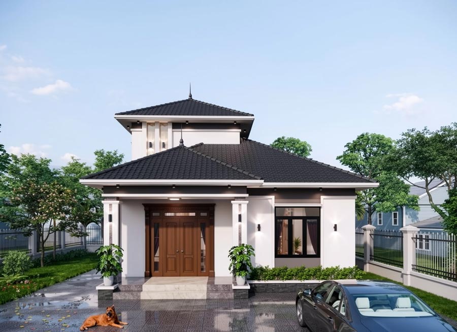 Mẫu nhà 1 tầng rưỡi mái Nhật