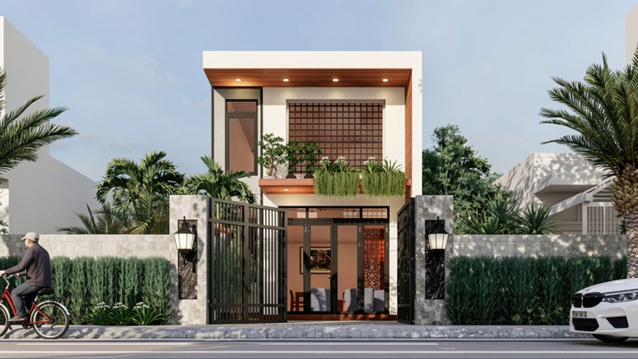 Mẫu nhà 1 tầng rưỡi mái bằng