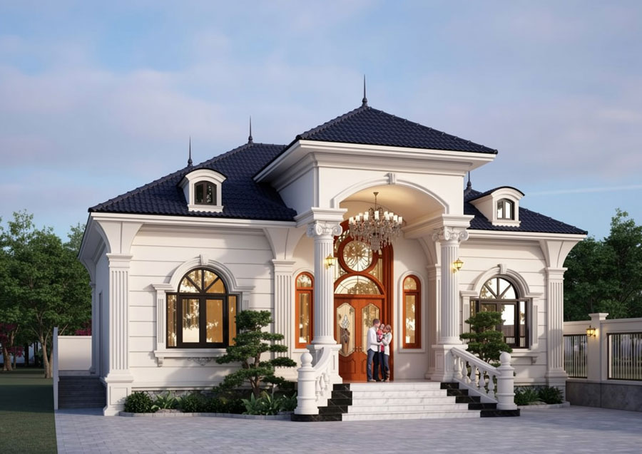 Mẫu thiết kế nhà 1 tầng rưỡi tân cổ điển