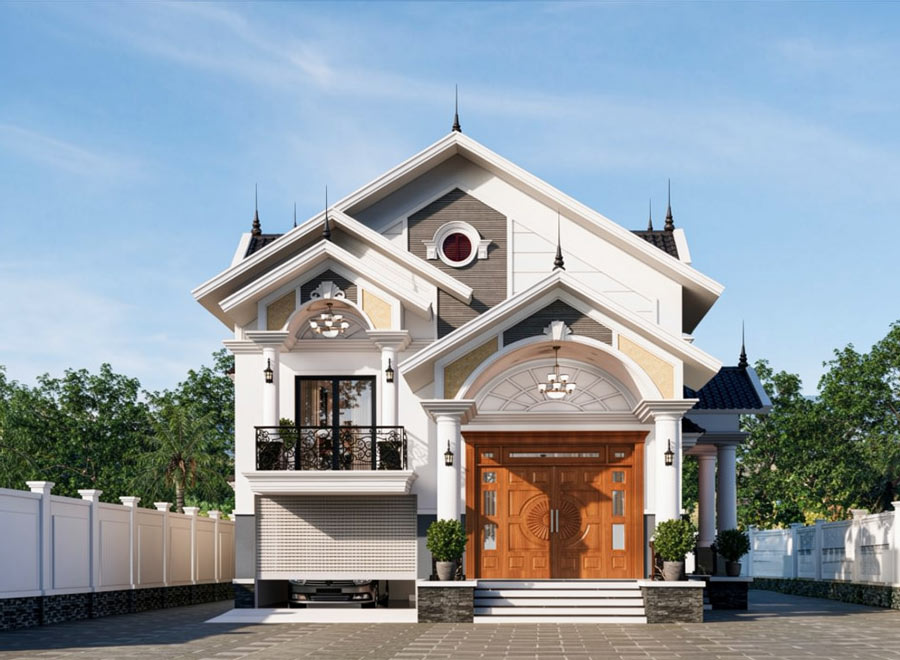 Mẫu thiết kế nhà 1 tầng rưỡi tân cổ điển