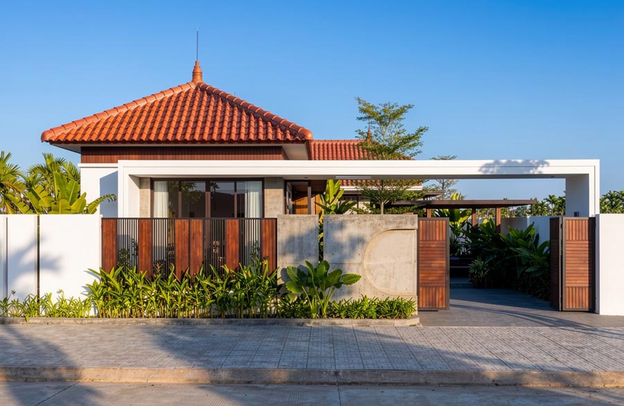 Mẫu nhà chữ L 1 tầng 2 phòng ngủ 100m2