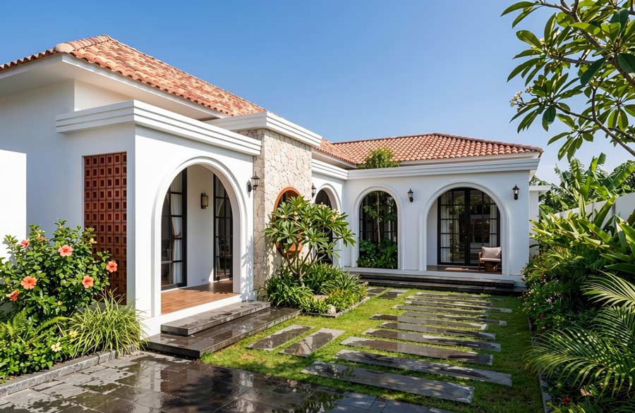 Mẫu nhà chữ L 1 tầng 2 phòng ngủ 100m2