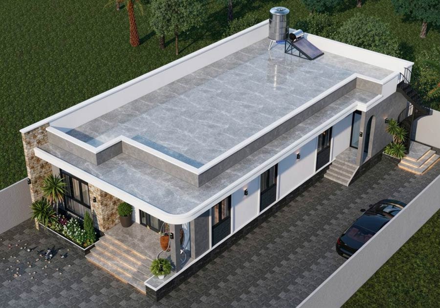 Thiết kế nhà chữ L 1 tầng 3 phòng ngủ hiện đại